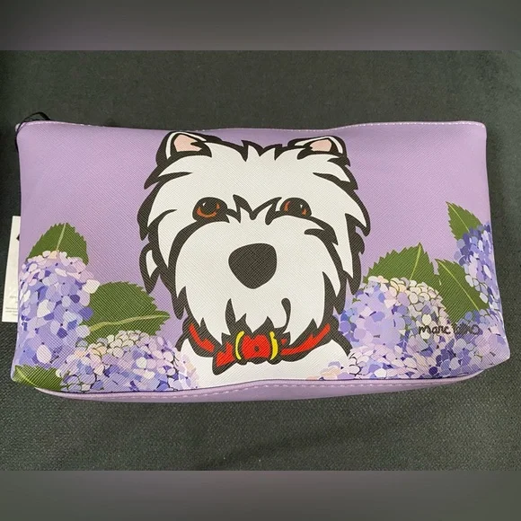 NWT Marc Tetro White Westie Dog Print & Purple Hydrangea Flowers Bag - Picture 6 of 13